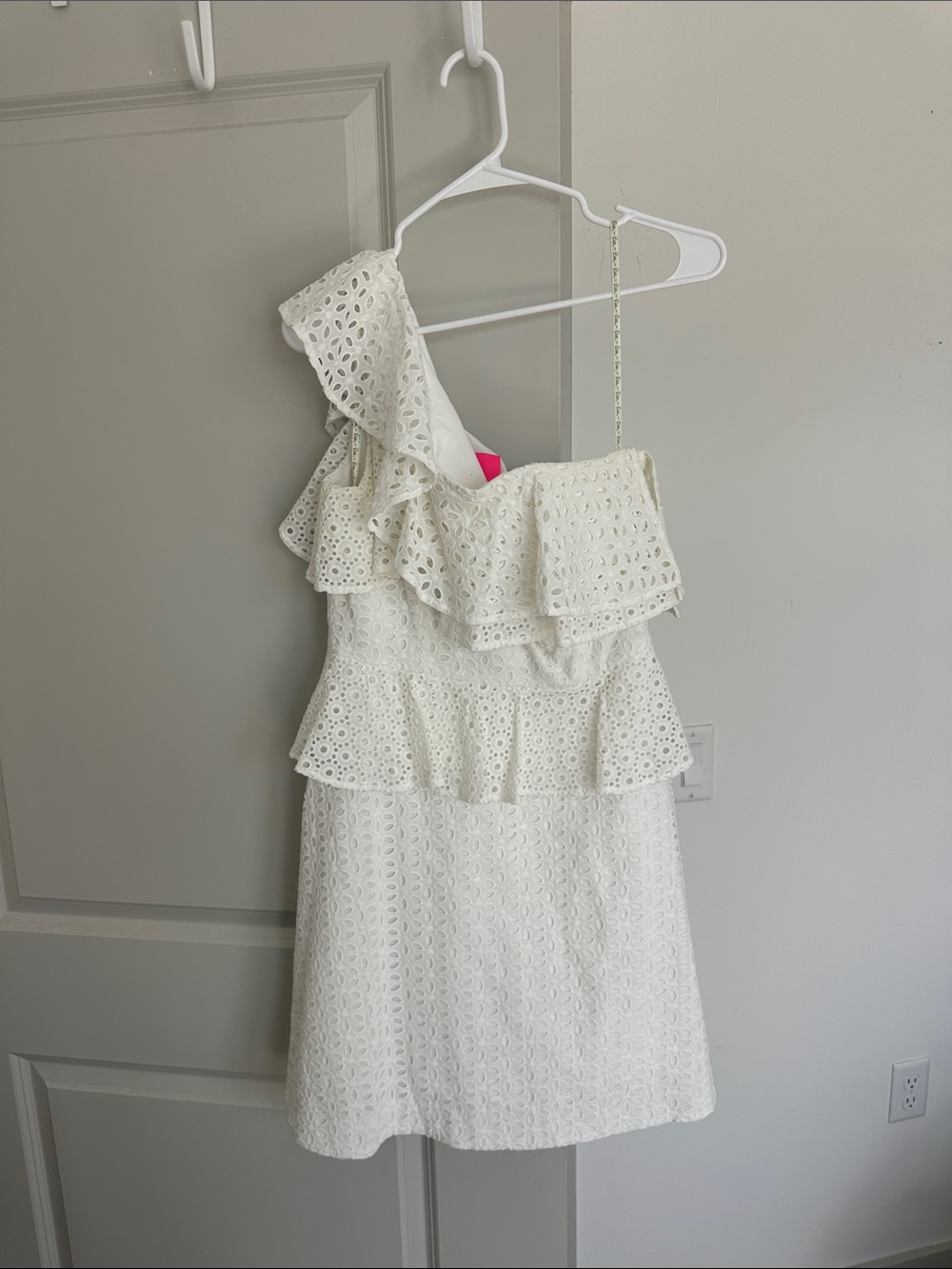 Lilly Pulitzer White One-Shoulder Eyelet Ruffle Dress